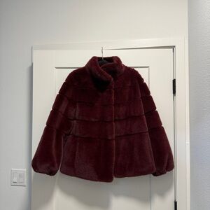 Diane Von Furstenberg Burgundy Faux Fur Coat
